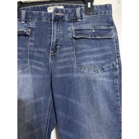 Free People Blue Denim Low Rise Wide Leg Bell Bottom Jeans Sz 29 Y2K - Picture 8 of 8